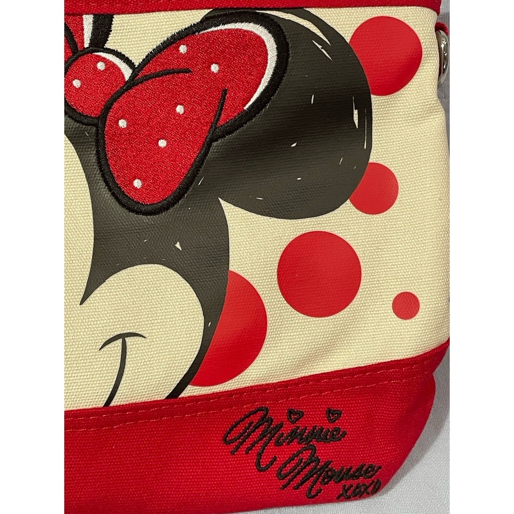 NEW Disney Parks Minnie Mouse Mini Canvas Tote Bag Red Polka Dot Zipper & Strap - Picture 2 of 7